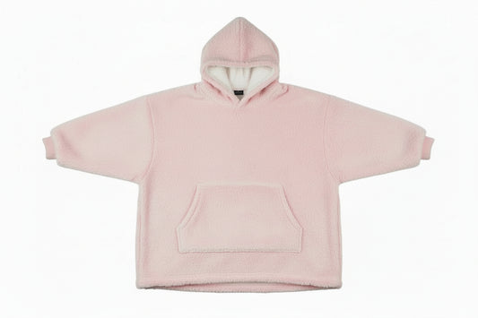 Blanket Hoodie Baby Pink - Sherpa lining - Wearable Blanket shown in a studio shot
