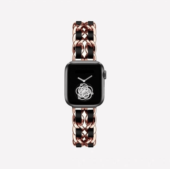 rose gold and black apple watch band